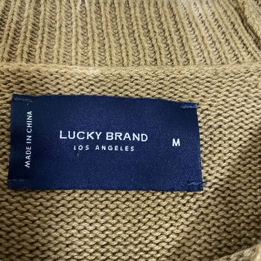NWT Lucky Brand Women's Sweater  Dye Tye Olive Green Long Sleeve LinenBlend Sz M
